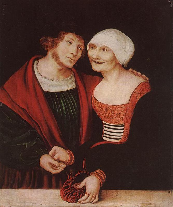 CRANACH, Lucas the Elder Amorous Old Woman and Young Man gjkh Germany oil painting art